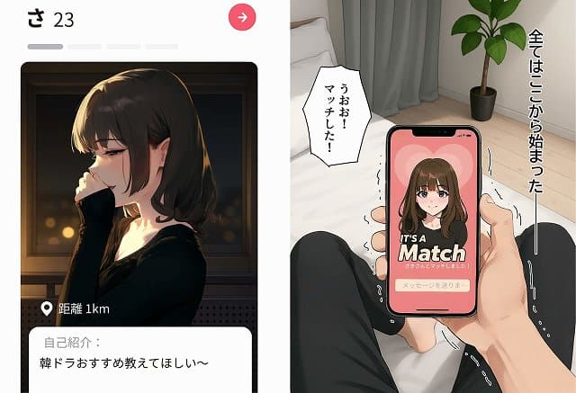 【【実話】童貞マチアプ体験記！冴えないエンジニア（23）が愛を証明するまでwww】実話本舗@アプリで「さき」とマッチングした瞬間