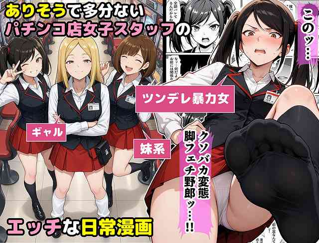 【パチンコ店長の俺。女子スタッフのシコい足で毎日脳汁出してたらイチャラブSEXする事になった！〜ただし時々殴られる〜】ラブリークラフト@黒ツインテの環奈と女子スタッフ3人、ツンデレ暴力女や脚フェチ野郎